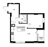 Планировка 1-к квартира площей 38.45м2, 9a56b94c-f413-11ea-ba9c-00155d42e31d.
