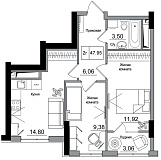 Планування 2-к квартира площею 47.95м2, AB-16-10/00014.