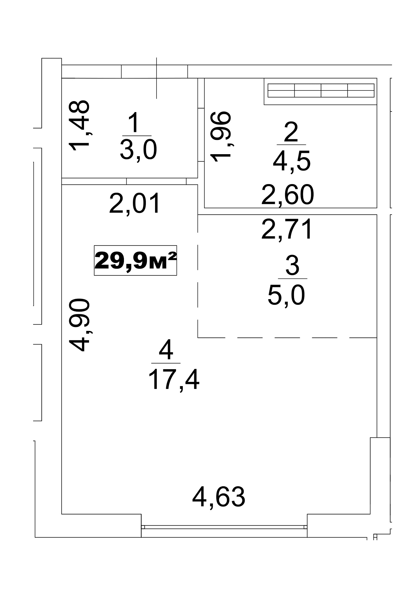 Планування Smart-квартира площею 29.9м2, AB-13-02/00015.