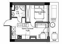 Планировка 1-к квартира площей 27.12м2, UM-001-07/0003.