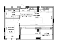 Планировка 1-к квартира площей 53.5м2, LR-002-09/0054.