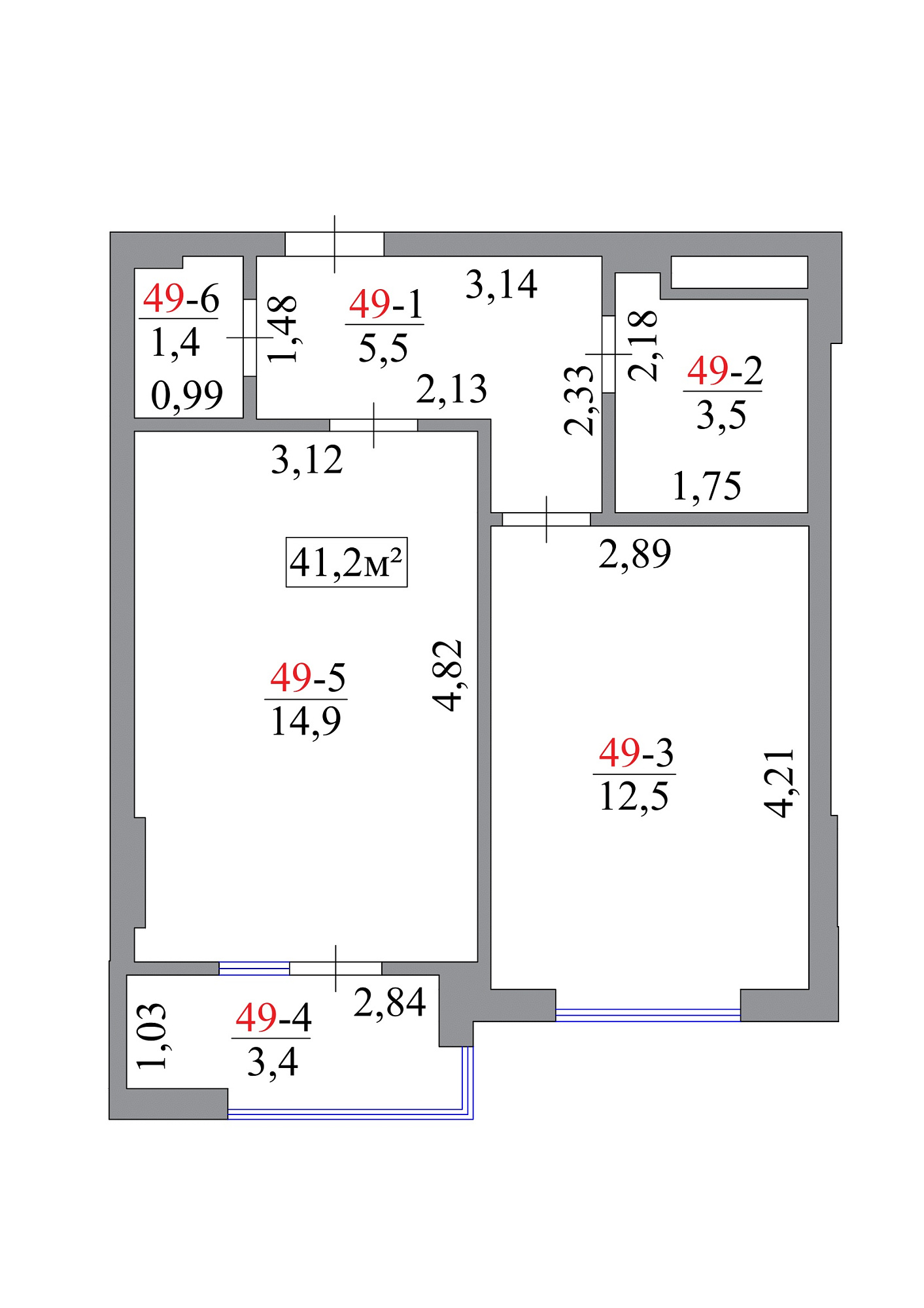 Планування 1-к квартира площею 41.2м2, AB-07-05/00044.