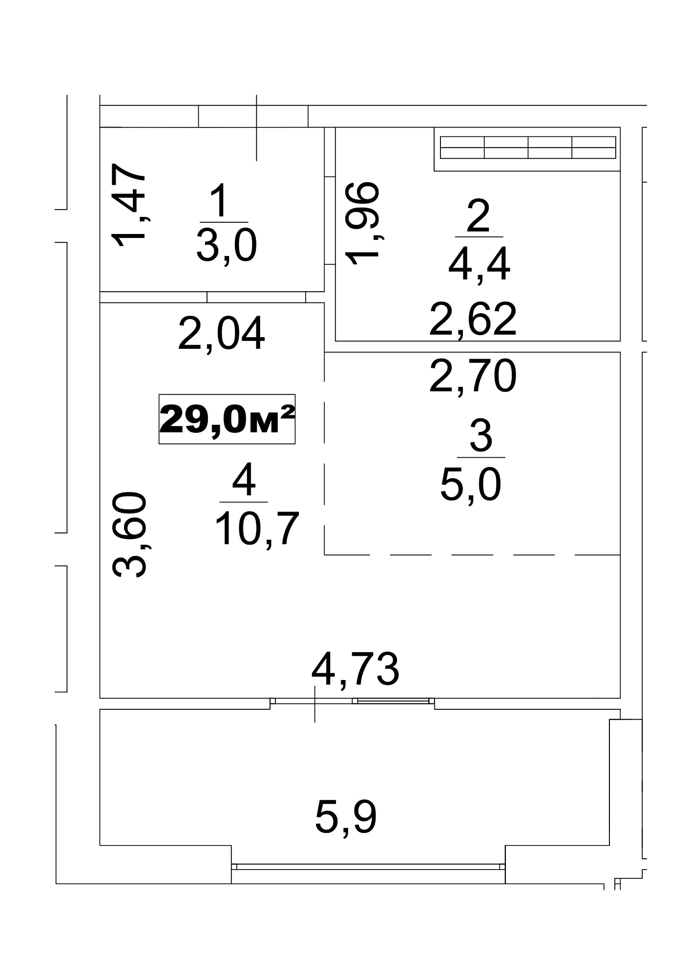 Planning Smart flats area 29m2, AB-13-04/00033.