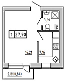 Планування 1-к квартира площею 25.65м2, KS-008-05/0007.