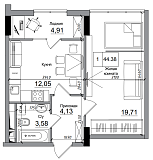 Планировка 1-к квартира площей 44.38м2, AB-14-02/00009.