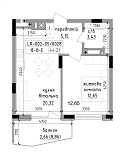 Планировка 1-к квартира площей 44.21м2, LR-002-05/0028.