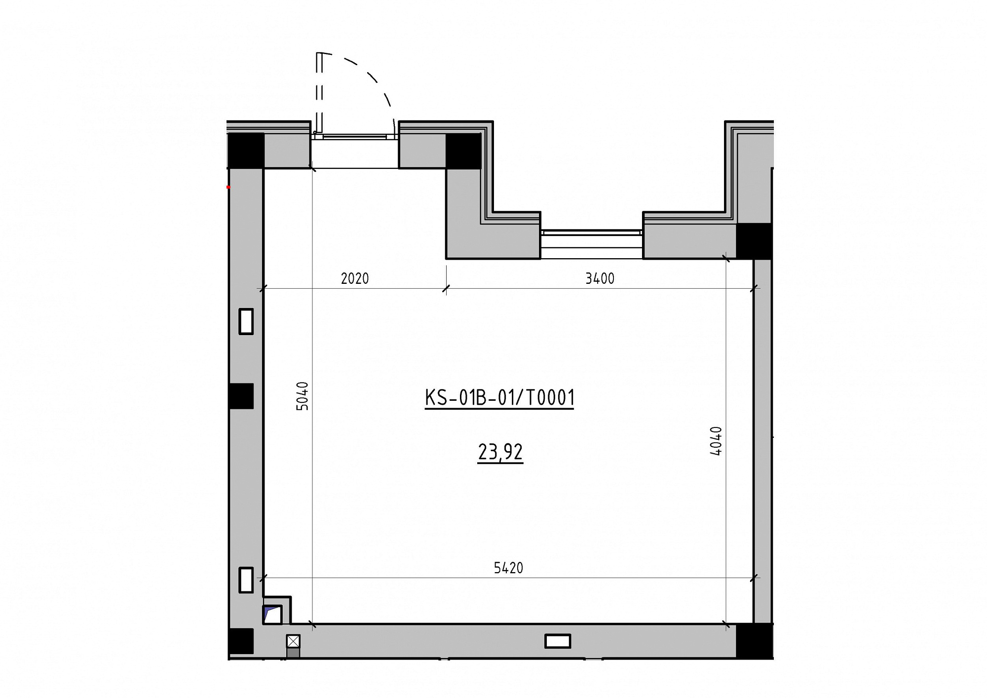 Planning Commercial premises area 23.92m2, KS-01B-01/Т001.