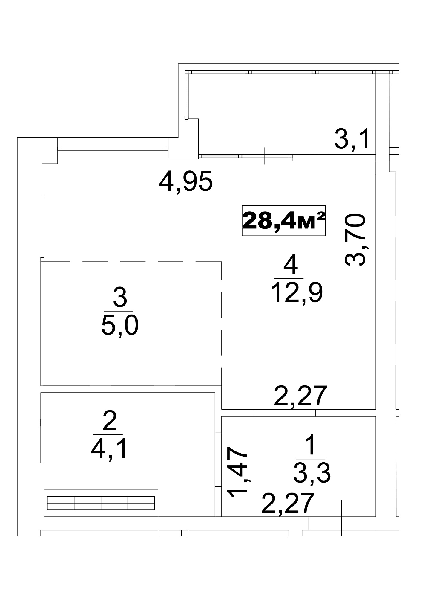 Planning Smart flats area 28.4m2, AB-13-10/0081б.