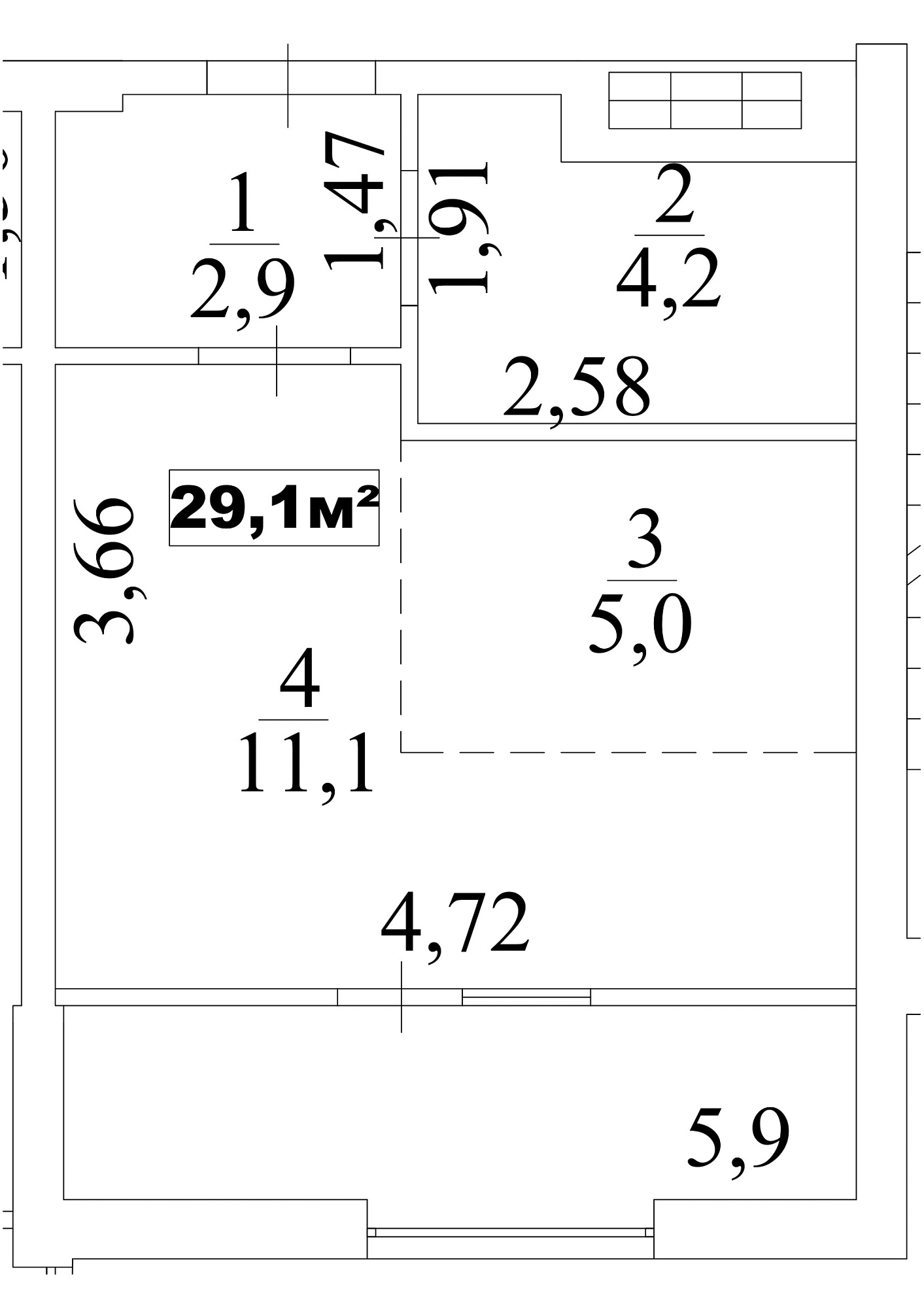 Planning Smart flats area 29.1m2, AB-10-07/0055а.