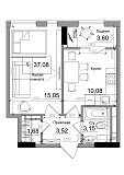 Planning 1-rm flats area 37.08m2, AB-04-11/0007б.