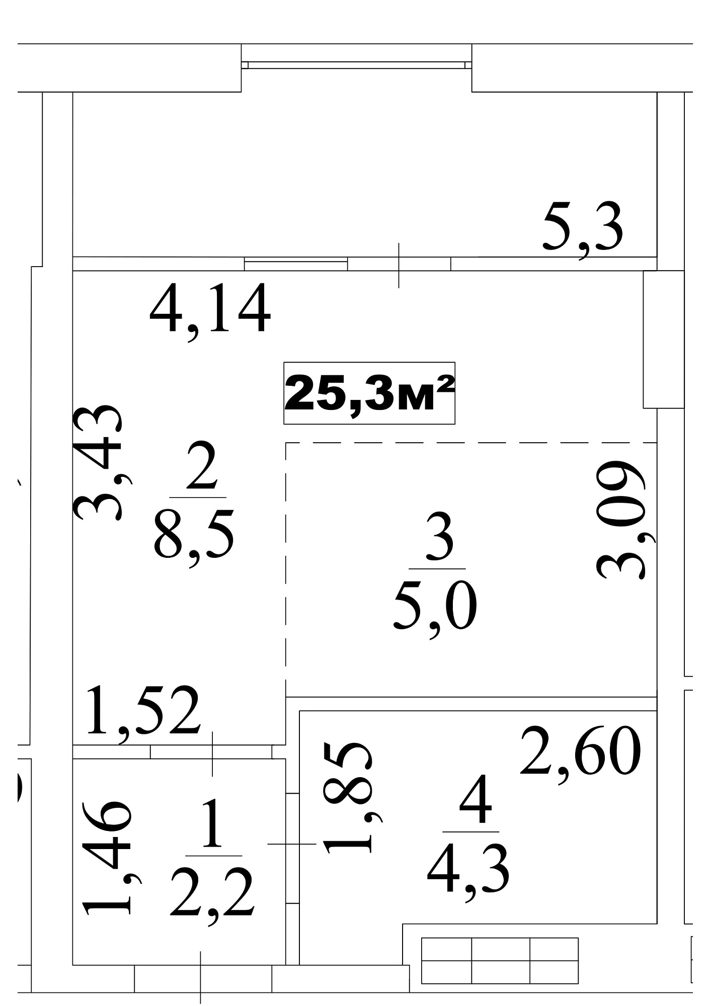 Планировка Smart-квартира площей 25.3м2, AB-10-10/0084в.