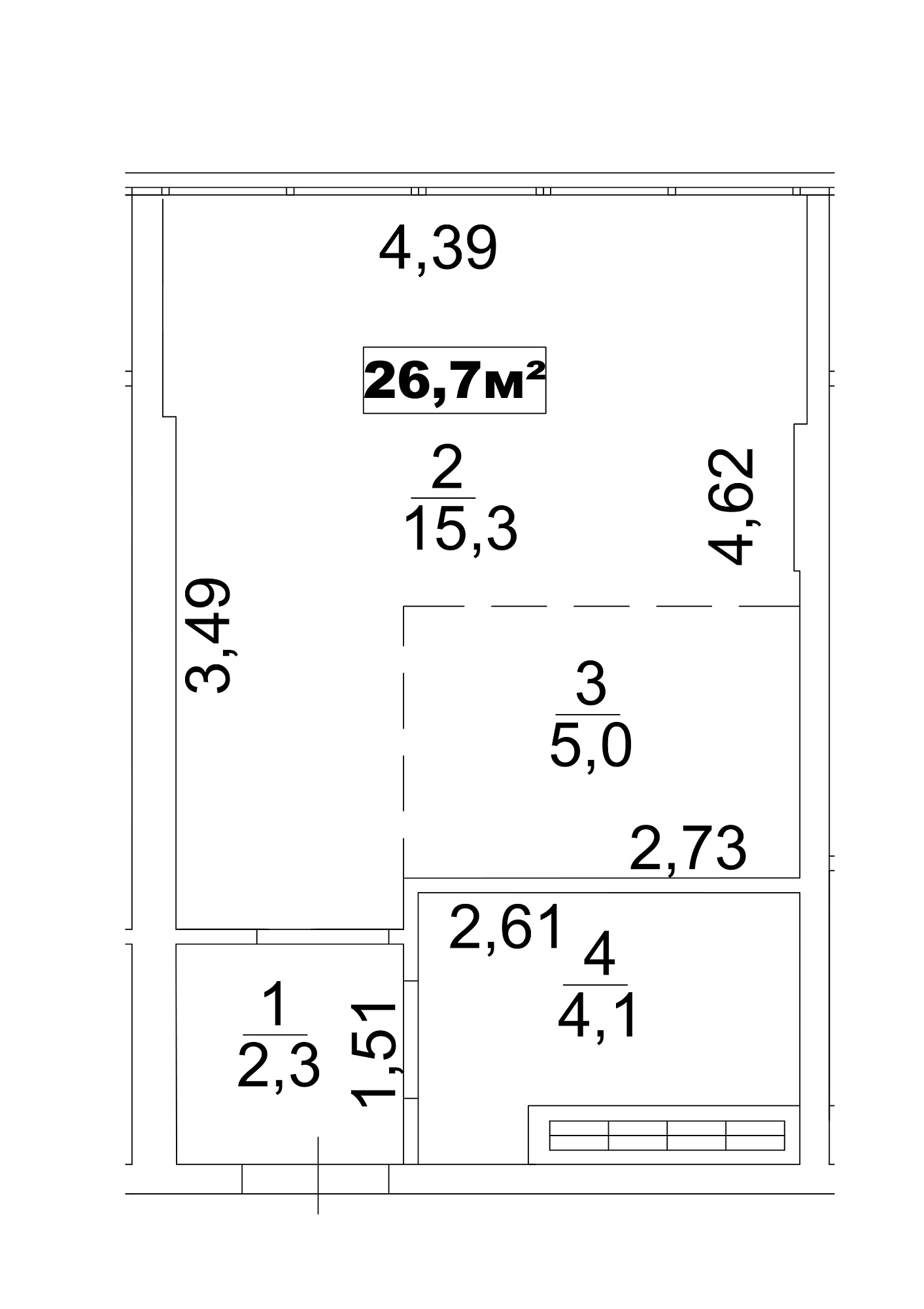 Планування Smart-квартира площею 26.7м2, AB-13-07/0054в.