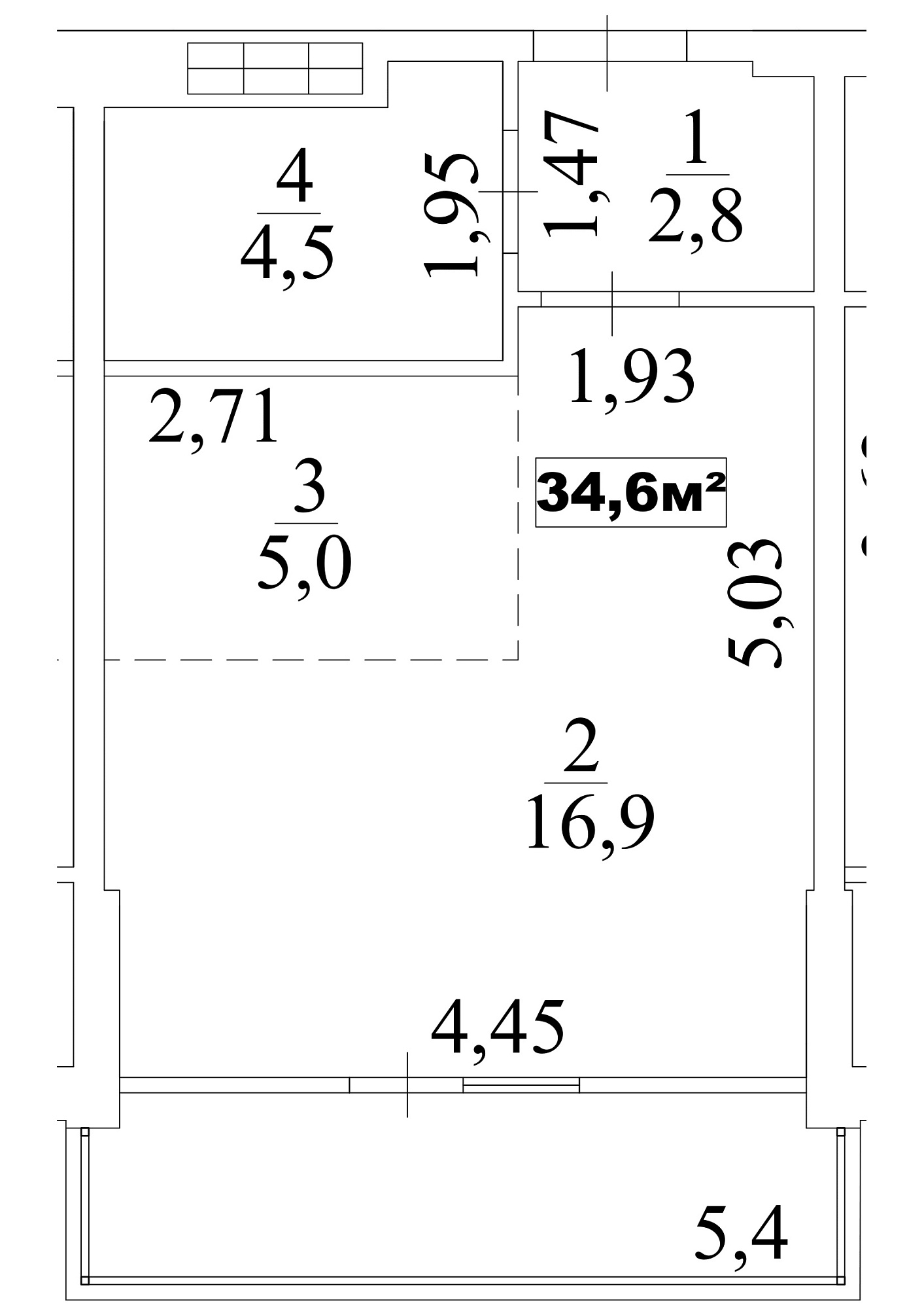 Планування Smart-квартира площею 34.6м2, AB-10-01/0001б.