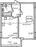 Планування 1-к квартира площею 42.3м2, AB-08-08/00013.