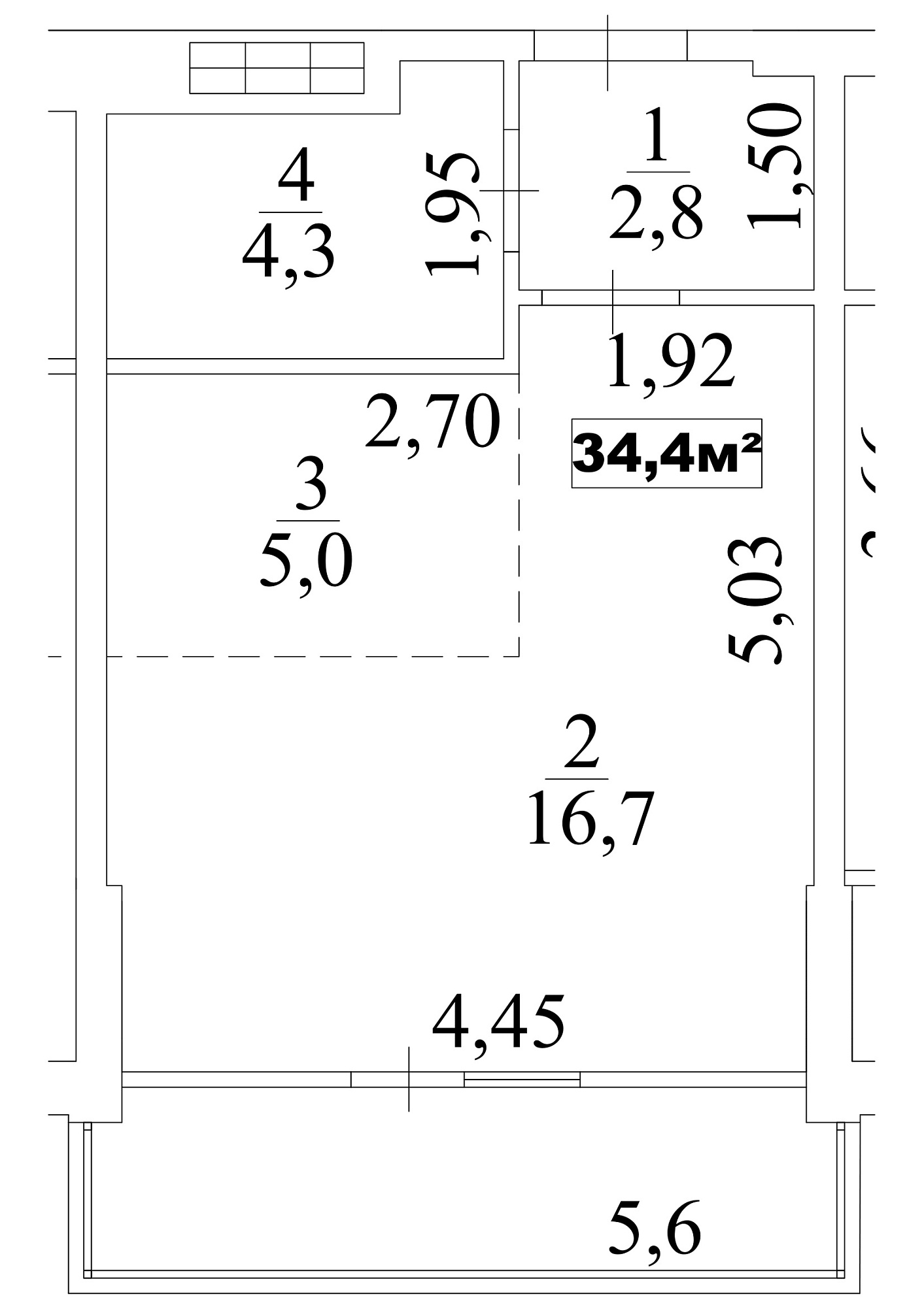 Планування Smart-квартира площею 34.4м2, AB-10-07/0055б.