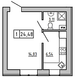 Планування 1-к квартира площею 25.18м2, KS-01D-03/0012.