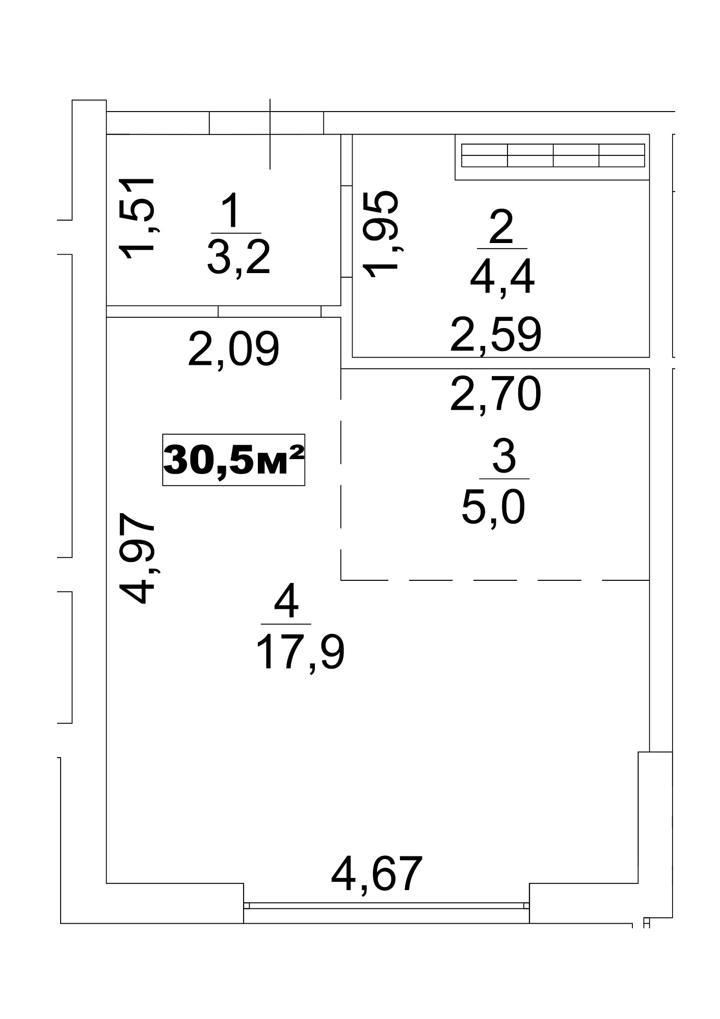 Планування Smart-квартира площею 30.5м2, AB-13-09/00078.