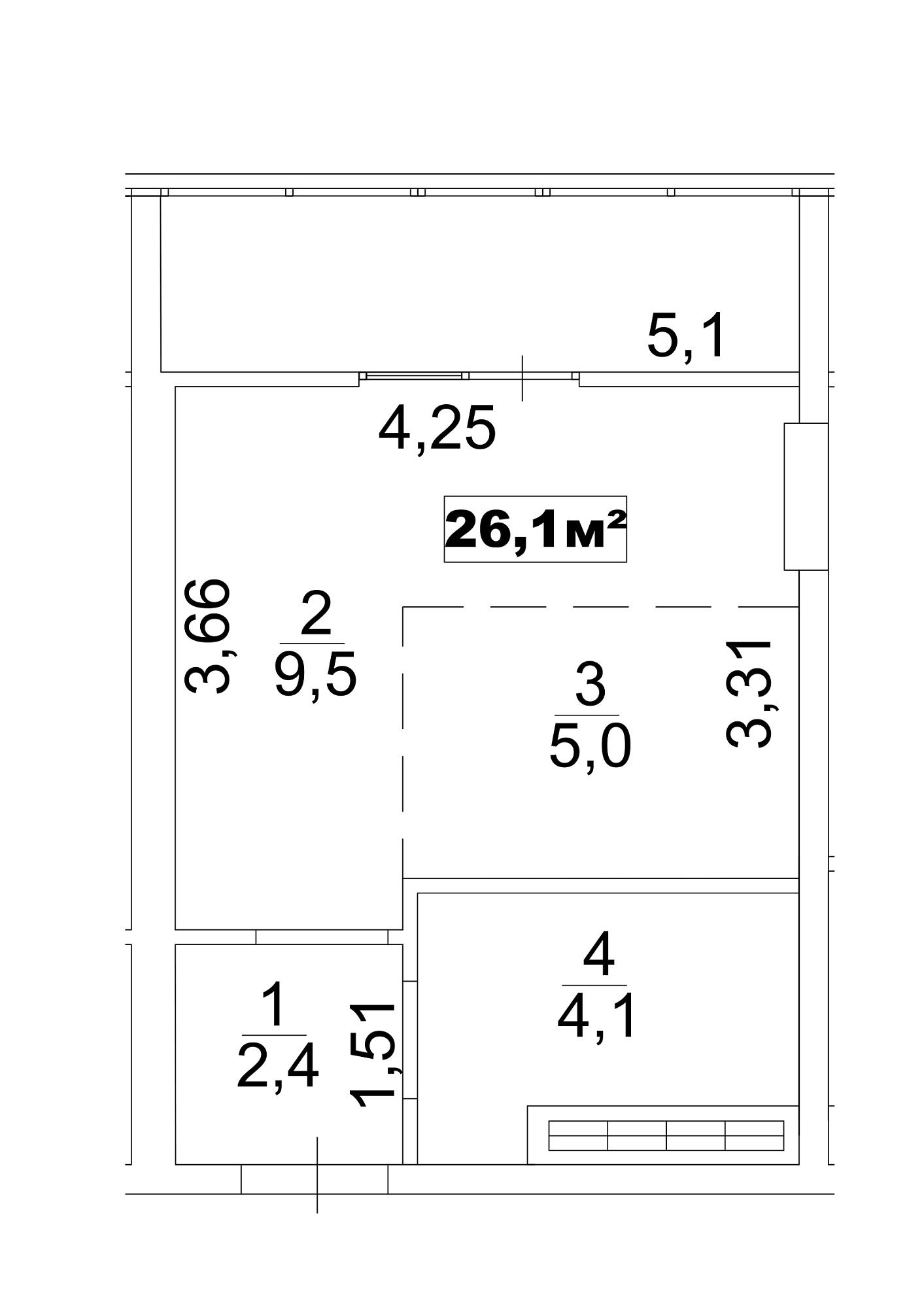 Планування Smart-квартира площею 26.1м2, AB-13-02/0009в.