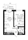 Планування 1-к квартира площею 38.18м2, LR-004-05/0002.