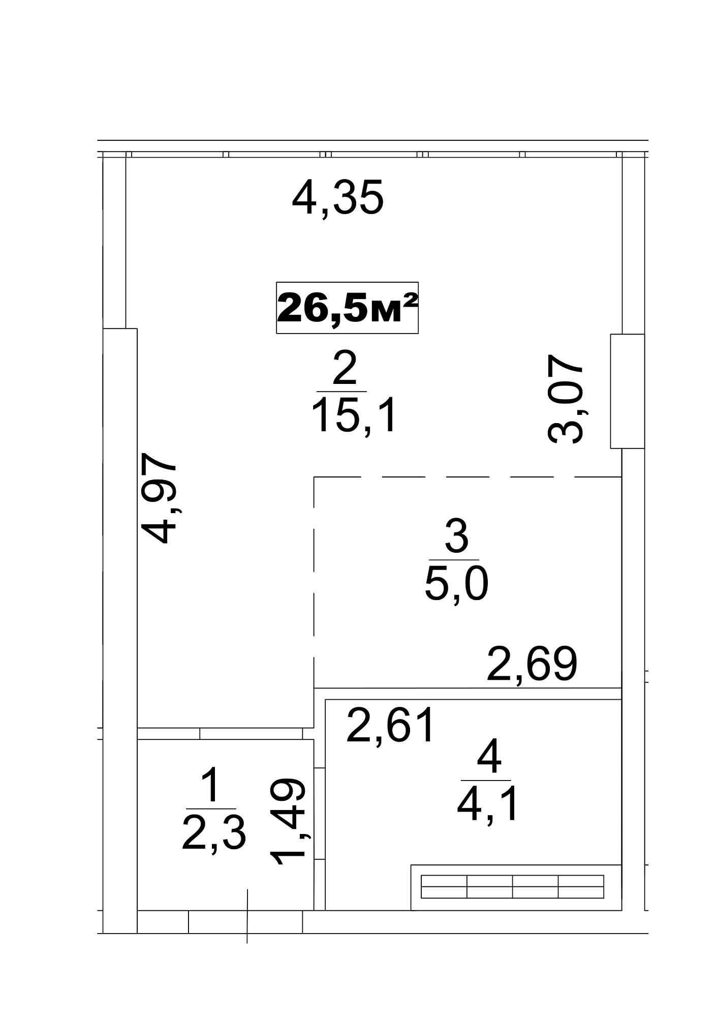 Planning Smart flats area 26.5m2, AB-13-04/0027в.
