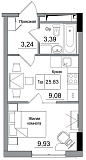Планування 1-к квартира площею 25.83м2, AB-16-08/00003.