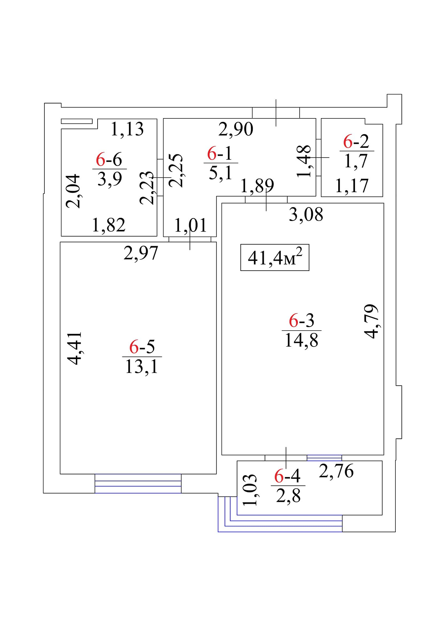 Планировка 1-к квартира площей 41.4м2, AB-01-01/00008.