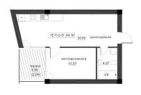 Planning 1-rm flats area 44.16m2, LR-005-01/0001.