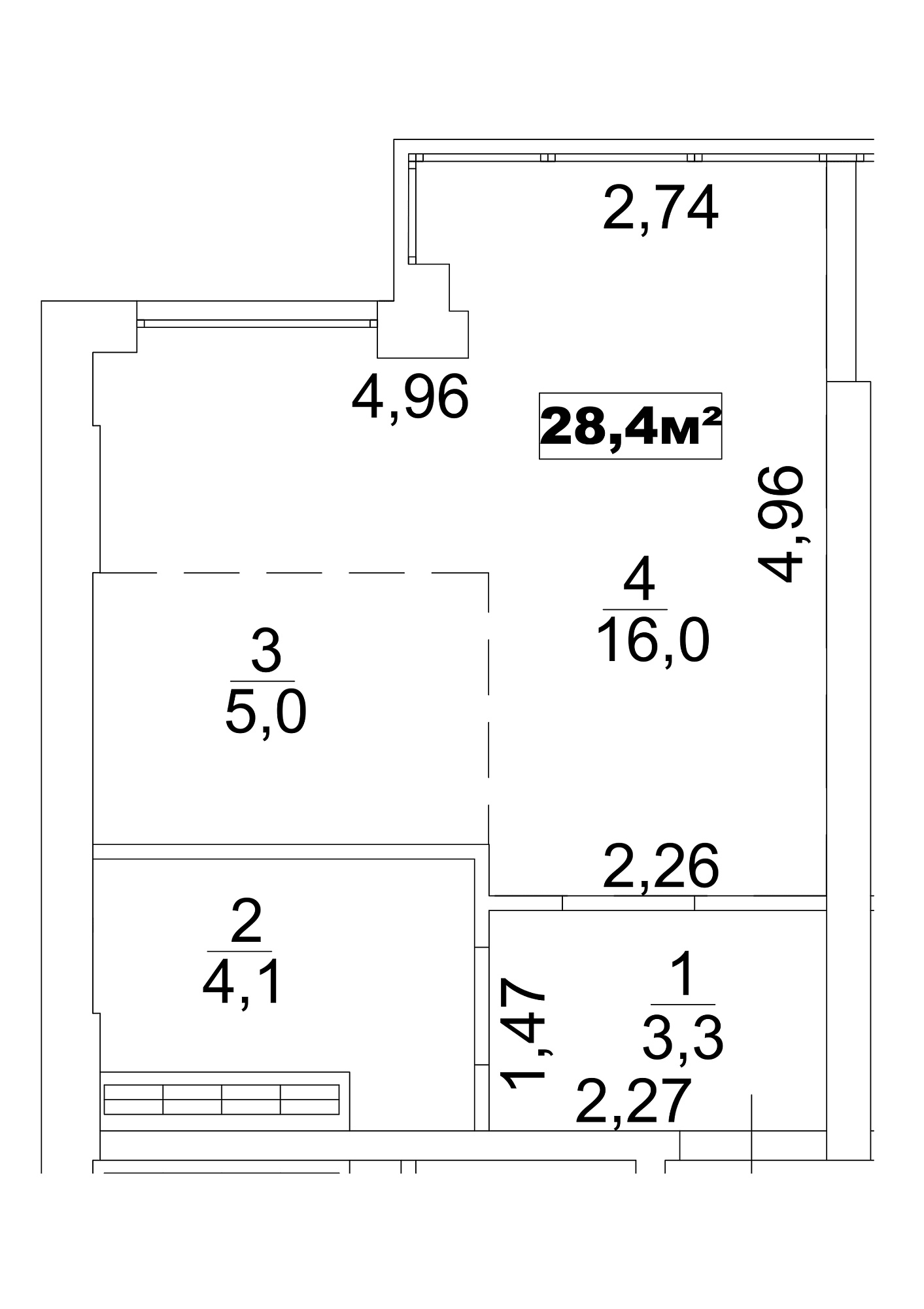 Планування Smart-квартира площею 28.4м2, AB-13-04/0027б.