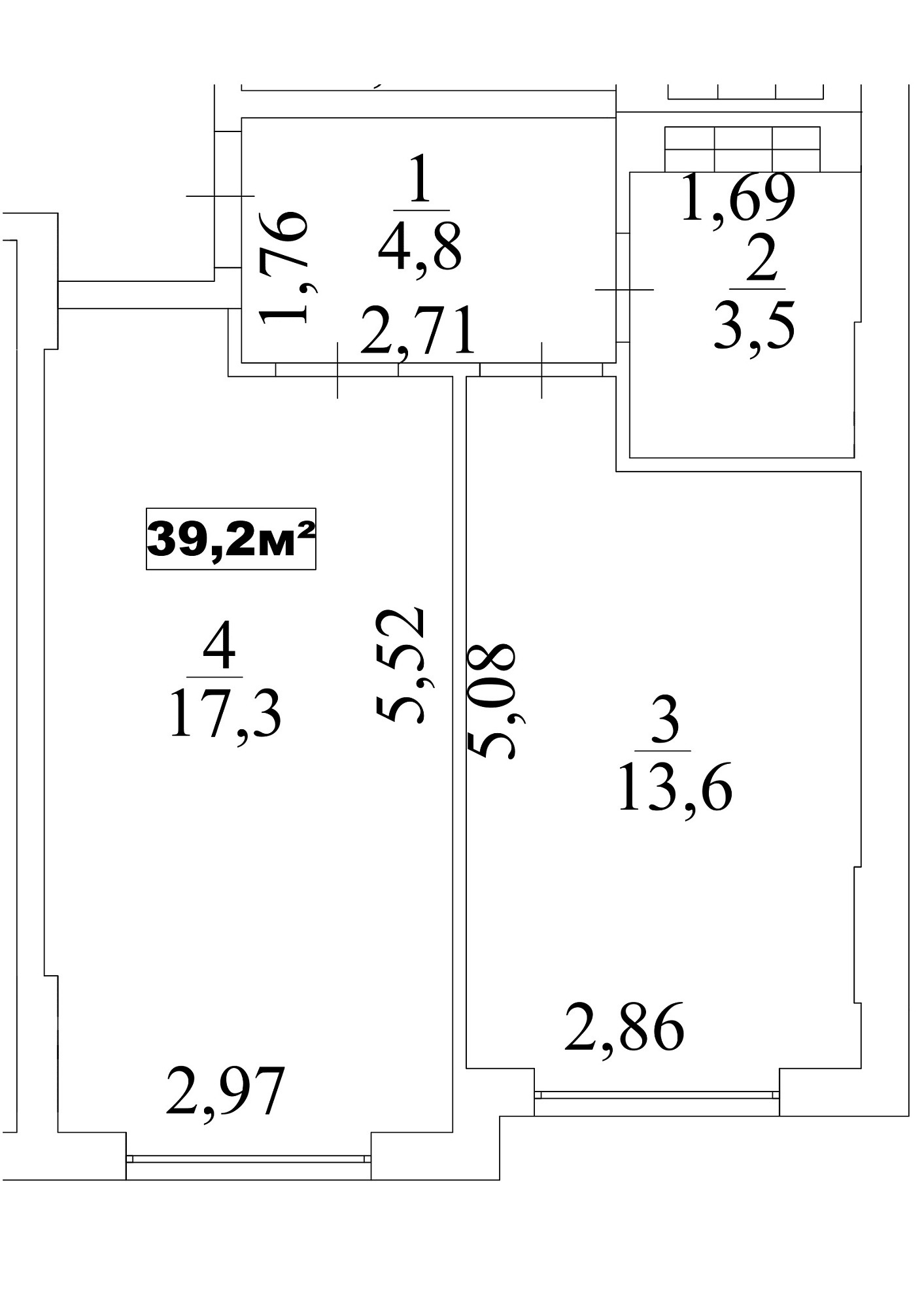 Планировка 1-к квартира площей 39.2м2, AB-10-10/0088в.