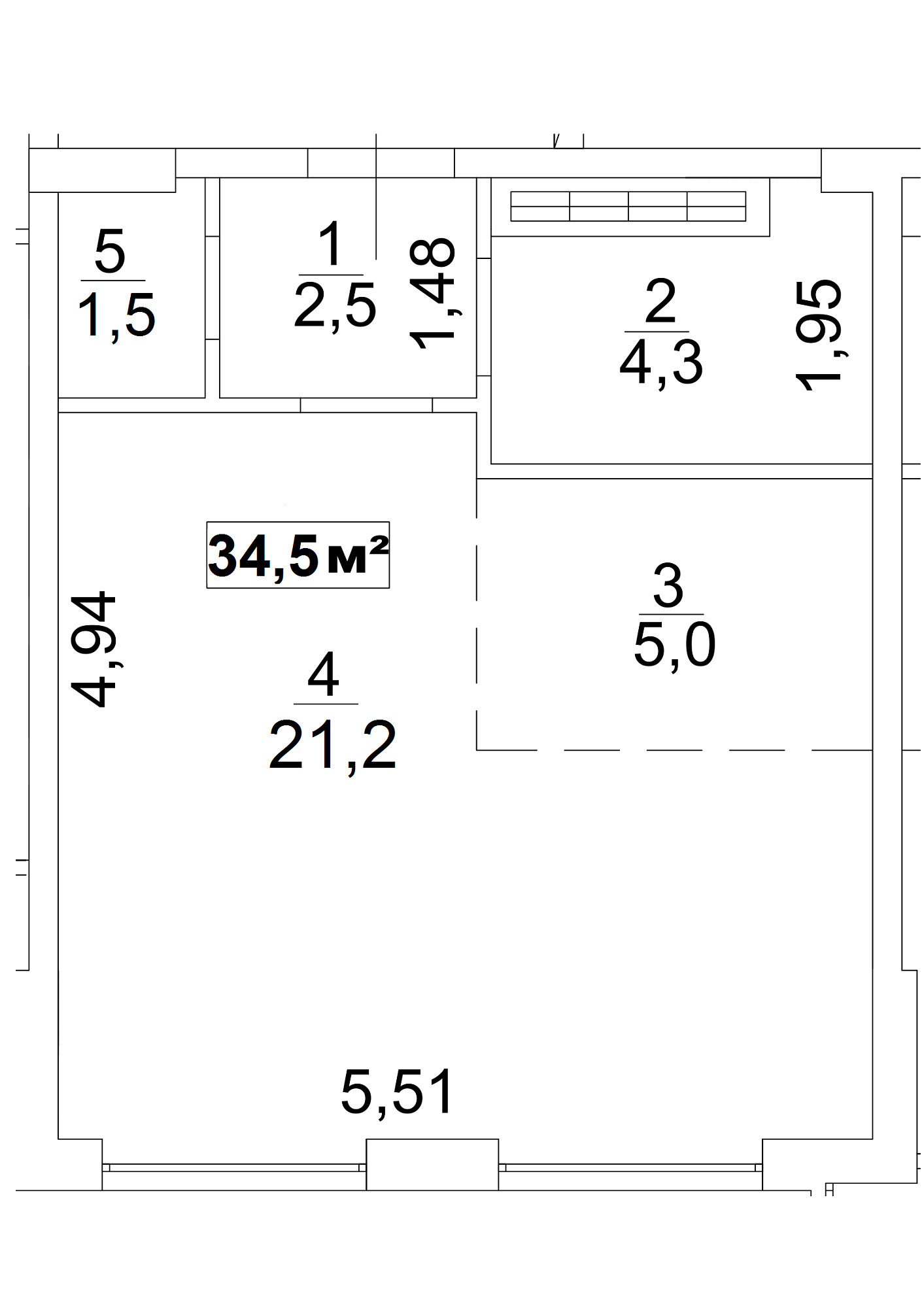 Планування Smart-квартира площею 34.5м2, AB-13-04/00026.