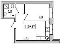 Planning 1-rm flats area 29.57m2, KS-01D-01/0003.