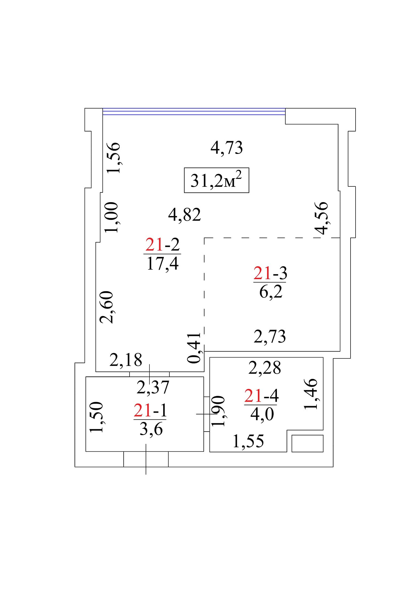 Planning Smart flats area 31.2m2, AB-01-03/00022.
