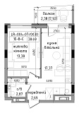 Планировка 1-к квартира площей 38.69м2, LR-004-07/0030.