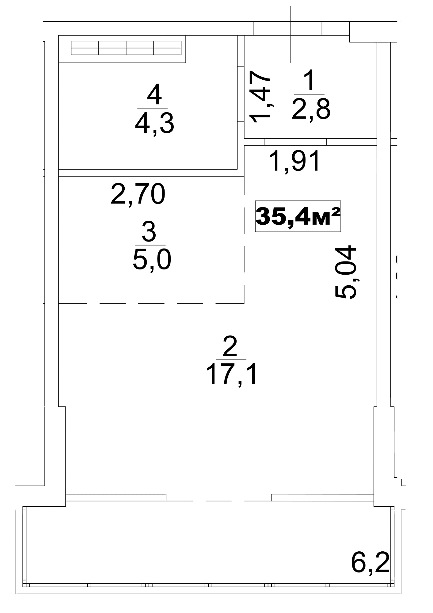 Планування Smart-квартира площею 35.4м2, AB-13-05/0034б.
