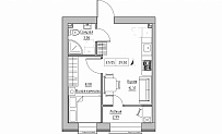 Планировка 1-к квартира площей 29.5м2, KS-015-02/0010.