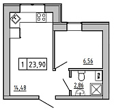 Планировка 1-к квартира площей 23.91м2, KS-01C-03/0015.