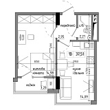 Планування 1-к квартира площею 37.76м2, AB-17-02/00003.