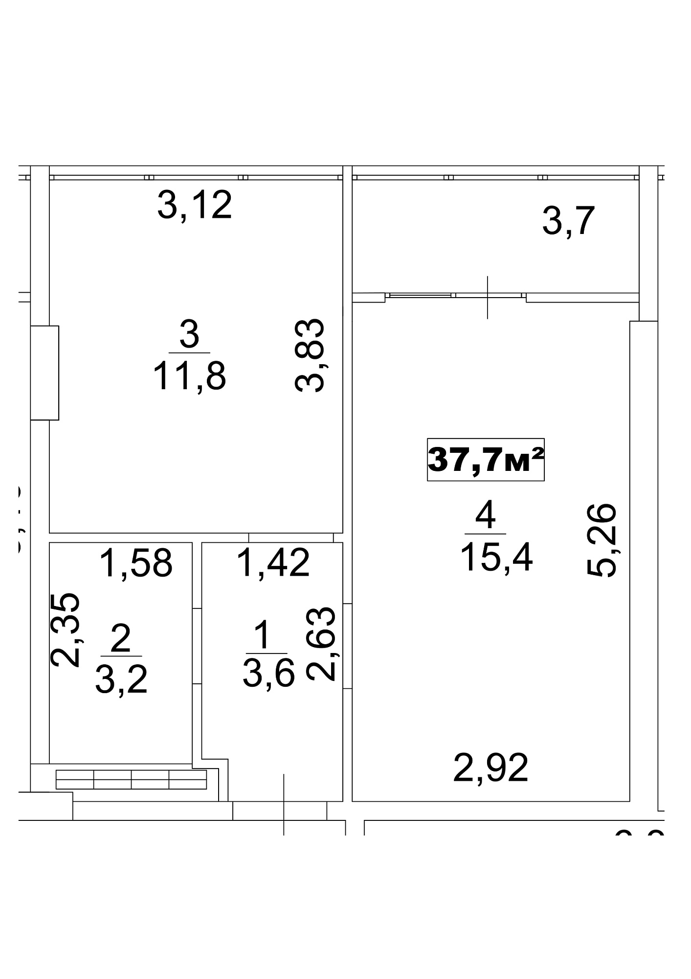 Планировка 1-к квартира площей 37.7м2, AB-13-02/0012а.