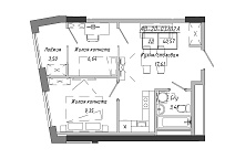 Планування 2-к квартира площею 40.57м2, AB-20-03/0002а.