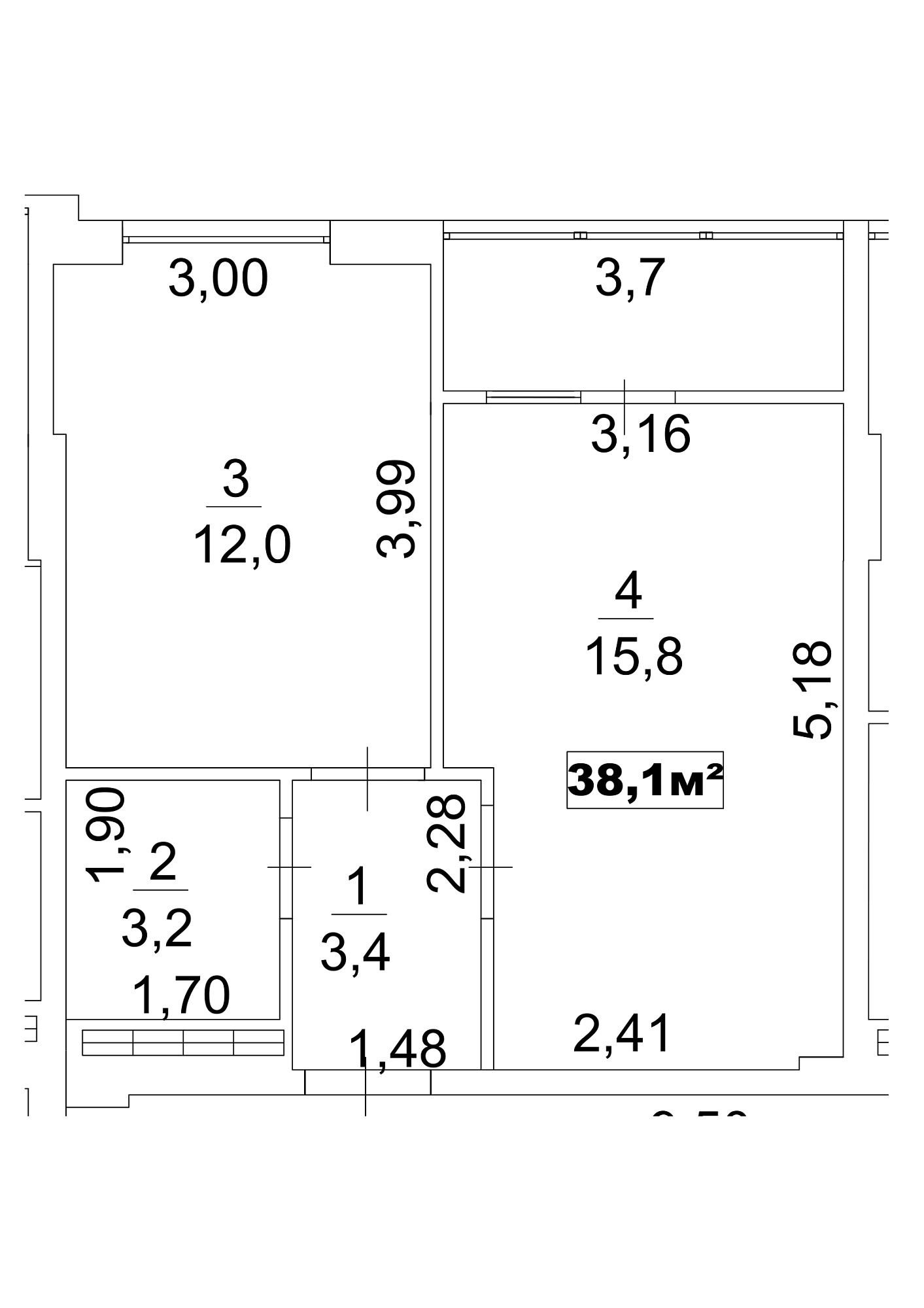 Планування 1-к квартира площею 38.1м2, AB-13-03/00021.