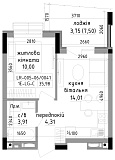 Планировка 1-к квартира площей 35.98м2, LR-005-06/0041.