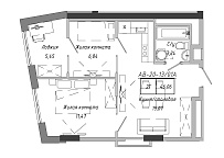 Planning 2-rm flats area 46.06m2, AB-20-13/0101a.