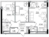 Планування 2-к квартира площею 66.37м2, AB-16-01/00006.