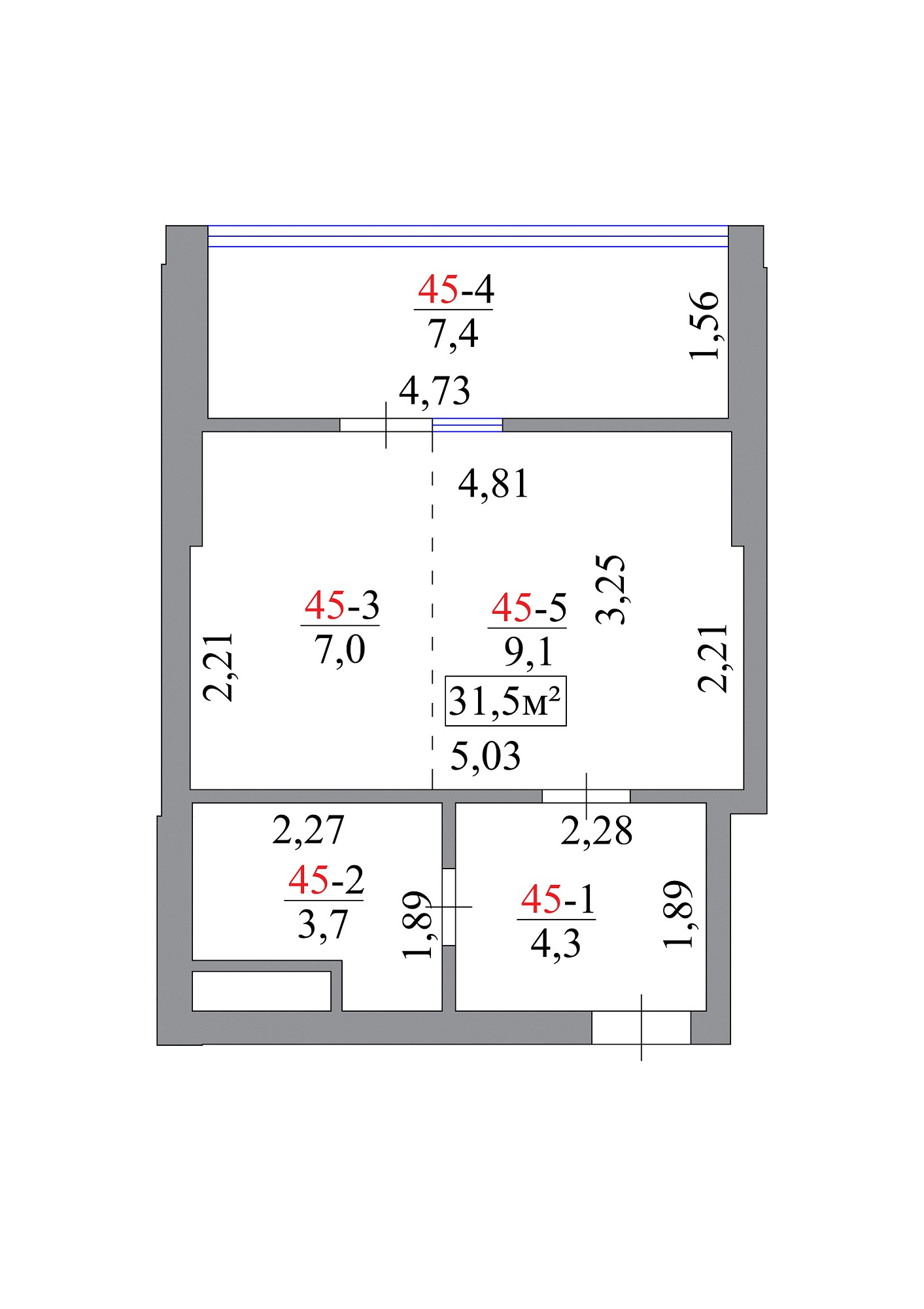 Планування Smart-квартира площею 31.5м2, AB-07-05/00041.
