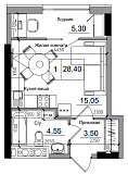 Планировка Квартиры площей 27.54м2, AB-05-11/00004.