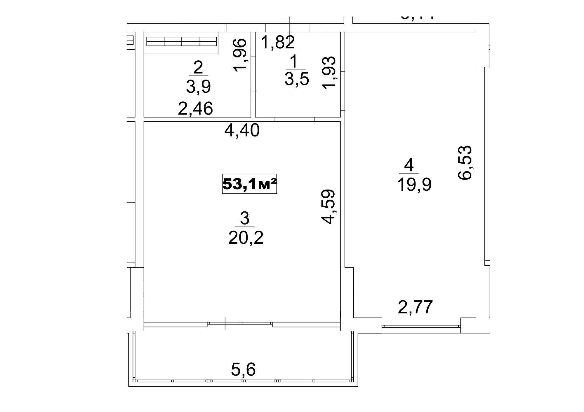 Планировка 1-к квартира площей 53.1м2, AB-13-10/00086.
