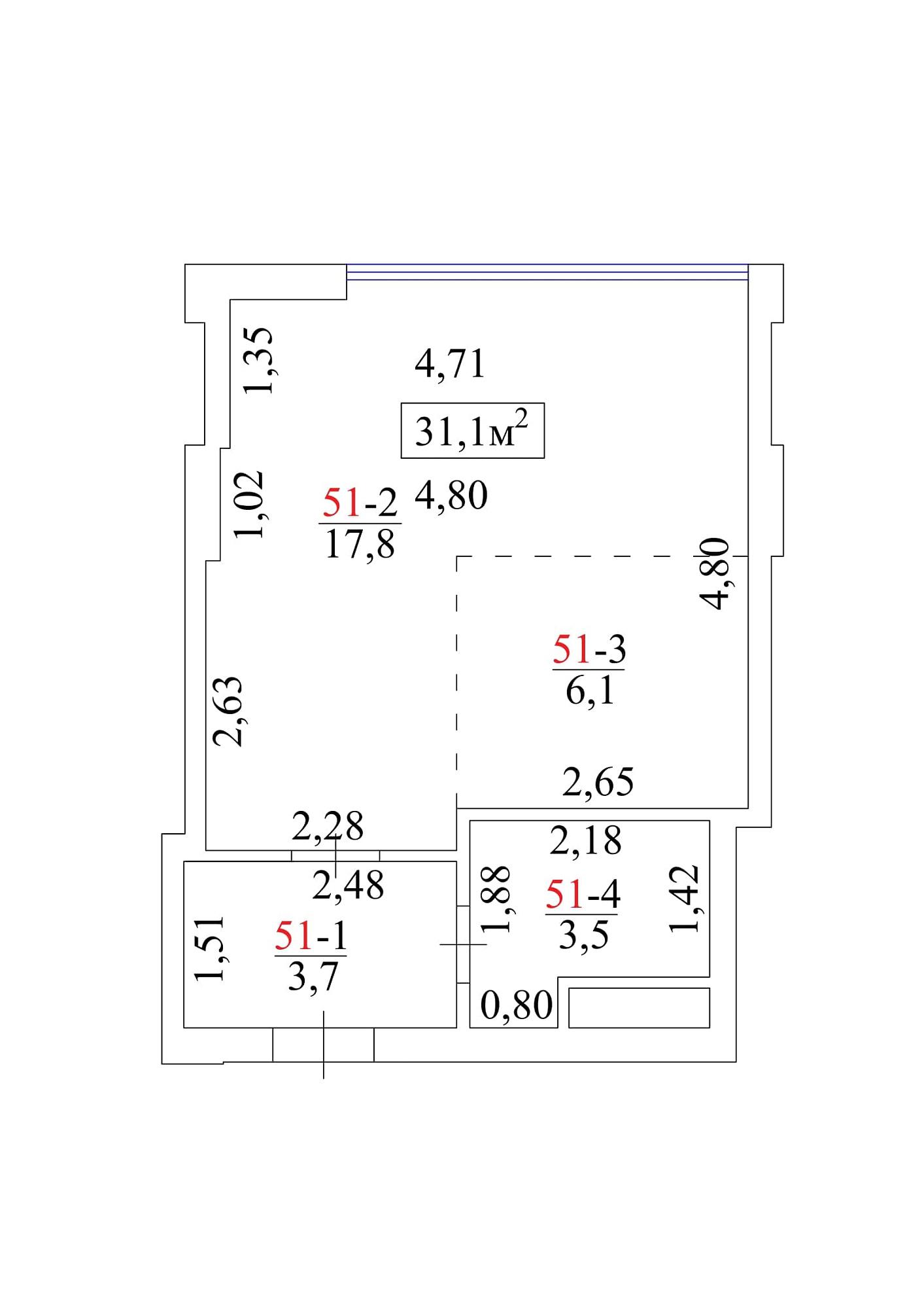 Планування Smart-квартира площею 31.1м2, AB-01-06/00049.