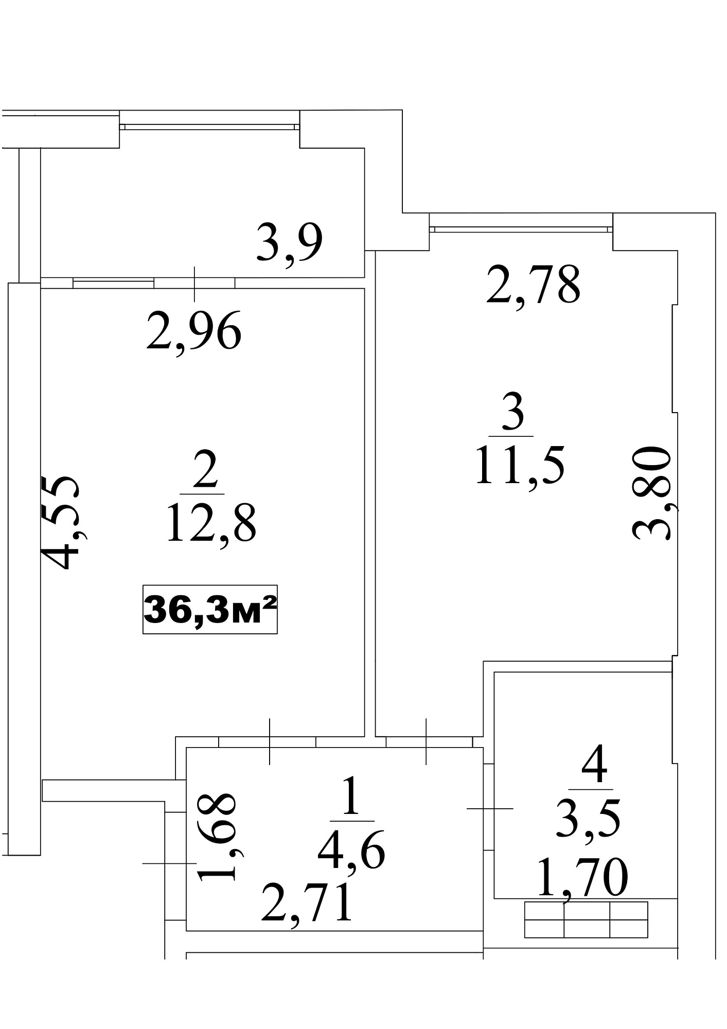 Планировка 1-к квартира площей 36.3м2, AB-10-09/0079б.