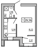 Planning 1-rm flats area 26.55m2, KS-01C-03/0010.
