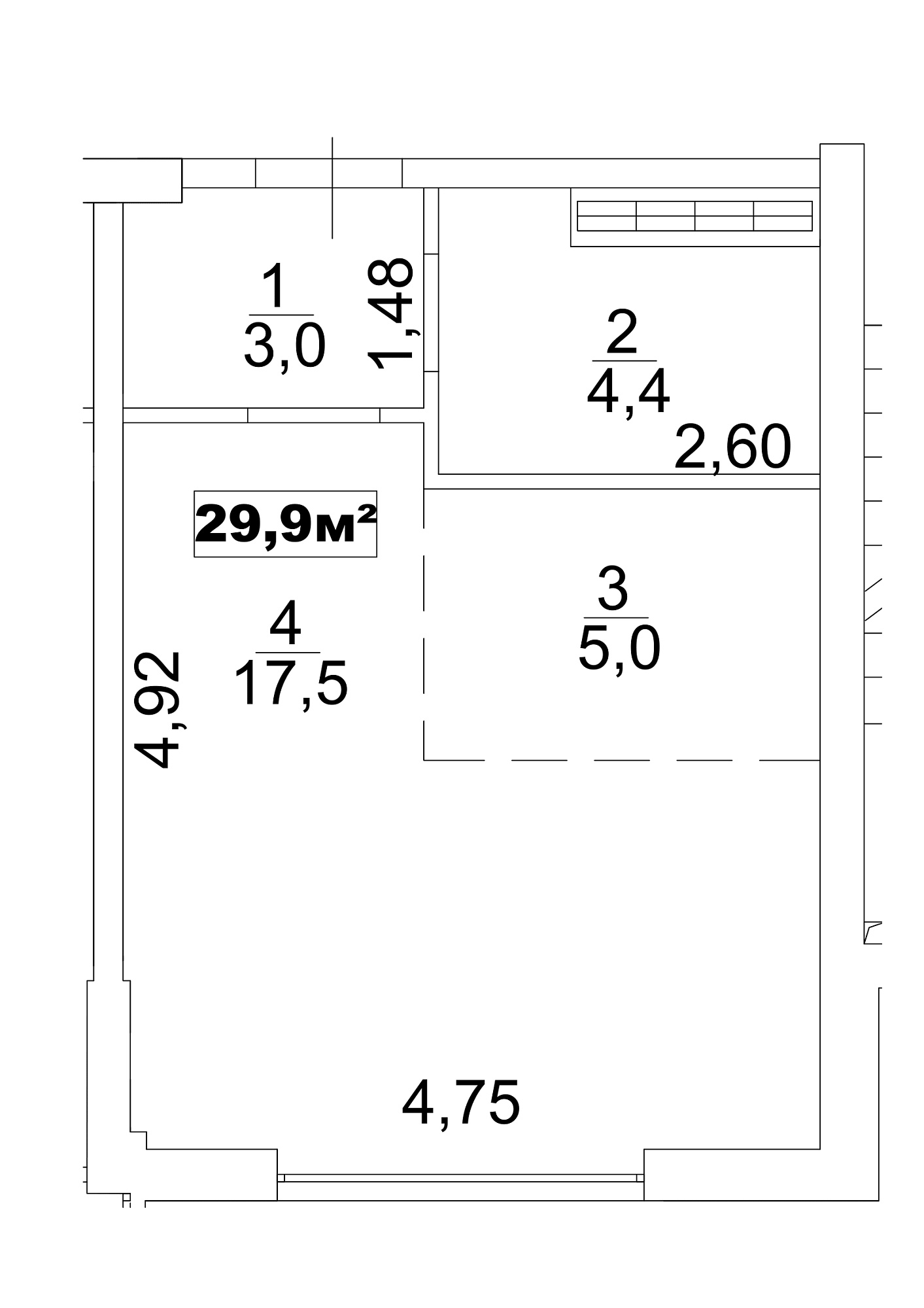 Планування Smart-квартира площею 29.9м2, AB-13-05/0034а.